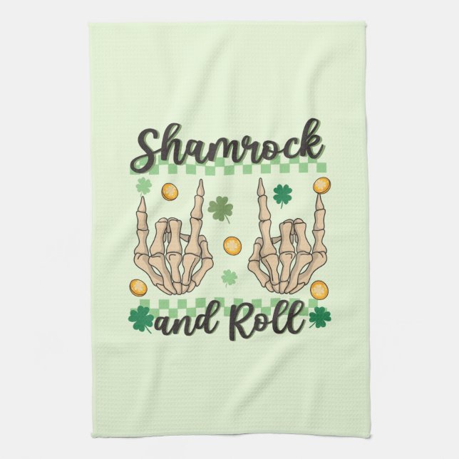 Shamrock and Roll Hand Skeleton Tea Towel (Vertical)