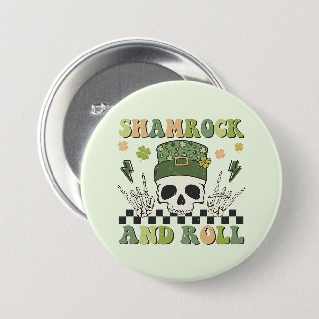 Shamrock and Roll - Skeleton Clover 7.5 Cm Round Badge (Front & Back)