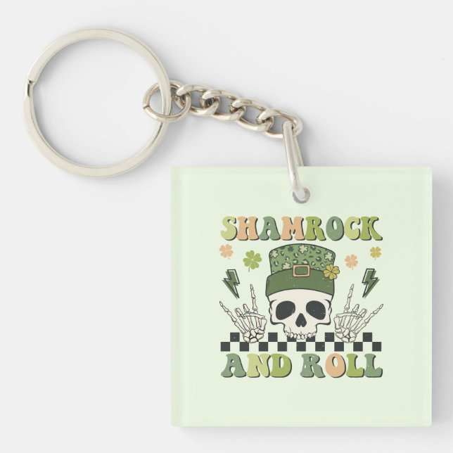 Shamrock and Roll - Skeleton Clover Key Ring (Front)