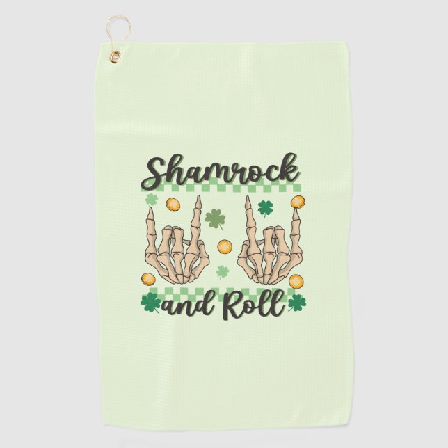 Shamrock and Roll - Skeleton Hand Golf Towel (Front)
