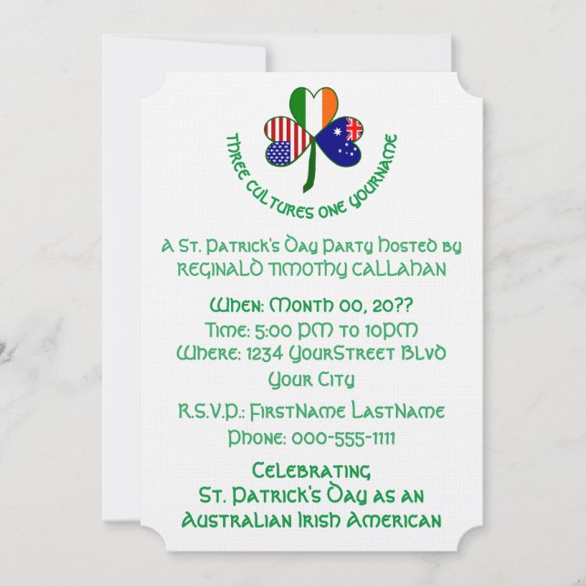 Shamrock Australia Ireland USA Flags Invitation (Front)