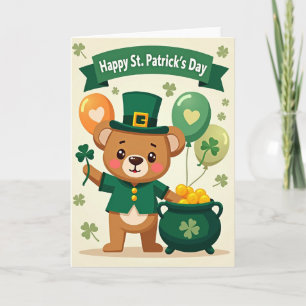 Shamrock Bear Faux Gold Foil Card