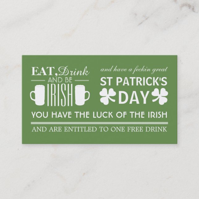 Shamrock & Beer Irish St Patrick's Drinks Ticket (Front)
