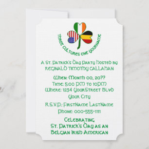 Shamrock Belgian Ireland USA Flag Personalise Text Invitation