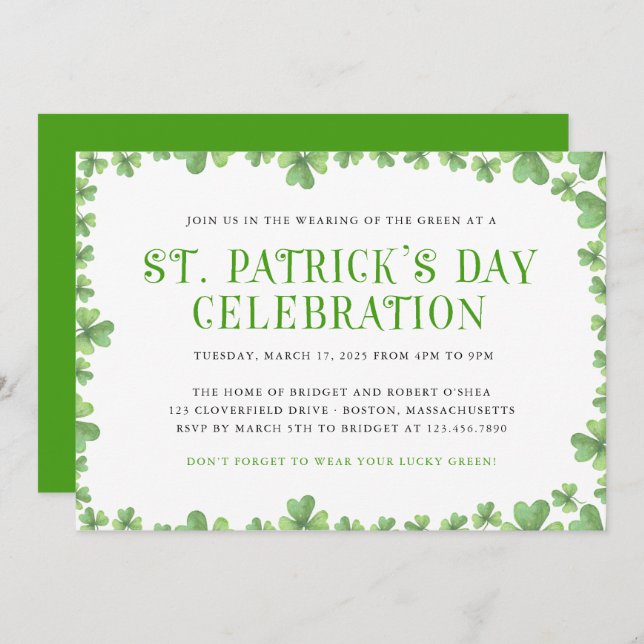 Shamrock Border St. Patrick's Day Party Invite (Front/Back)