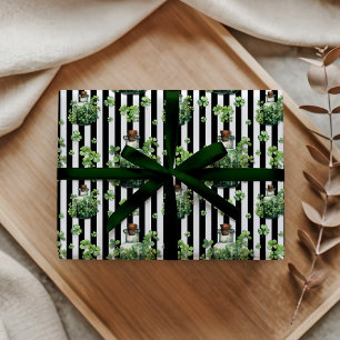 Shamrock Bottle Classic Black White Striped Wrapping Paper