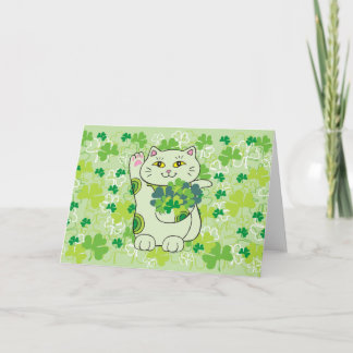 Shamrock Bouquet Maneki Neko (Lucky Cat) Card