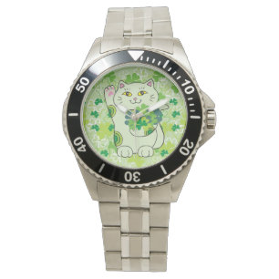 Shamrock Bouquet Maneki Neko (Lucky Cat) Watch