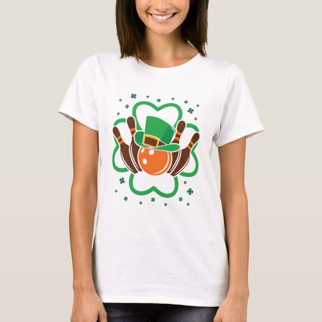 Shamrock Bowling Bowler St. Patricks Day T-Shirt (Front)