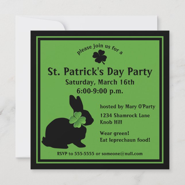Shamrock Bunny St. Patrick's Day Invitation (Front)