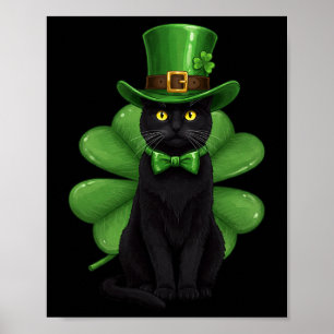 Shamrock Cat Black St Patricks Day Irish Cat Lover Poster