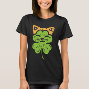 Shamrock Cat Face Cute Clover St Patricks Day Girl T-Shirt