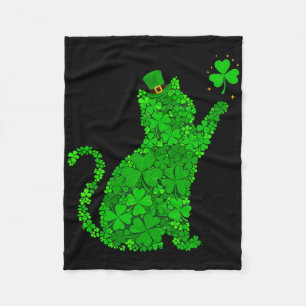 Shamrock Cat Graphic Saint Patrick Day Cat Fleece Blanket