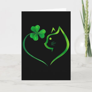 Shamrock Cat Heart St Patricks Day Cat Lovers Cat Card