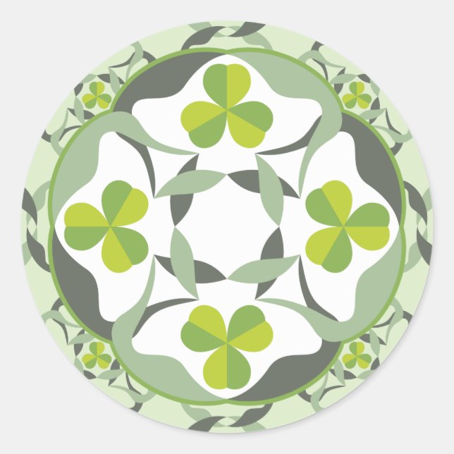 Shamrock Celtic Inspired Pattern St. Patrick’s Day Classic Round Sticker (Front)