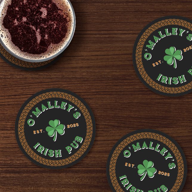 Shamrock Celtic Knot Border Irish Pub Round Paper Coaster (Creator Uploaded)