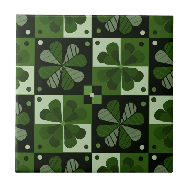 Shamrock Chequerboard Pattern  Ceramic Tile (Front)