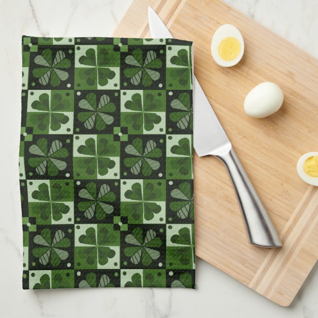 Shamrock Chequerboard Pattern  Tea Towel (Quarter Fold)