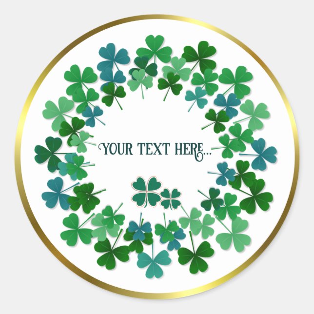Shamrock Circle  Custom Text Classic Round Sticker (Front)