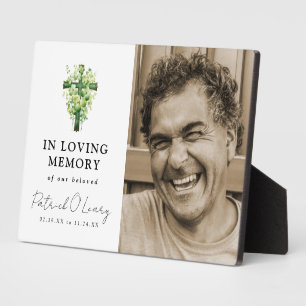 Shamrock Clover Cross Memorial Photo Plaque