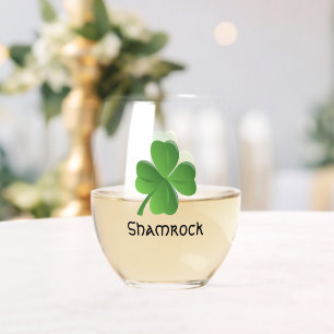 Shamrock Clover Design Stemless Wine Glass