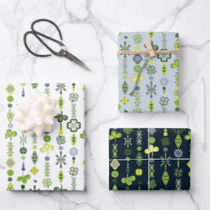 Shamrock Clover Floral Minimalist Blue Wrapping Paper Sheet