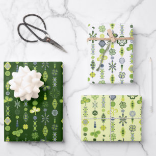 Shamrock Clover Floral Minimalist Green Wrapping Paper Sheet