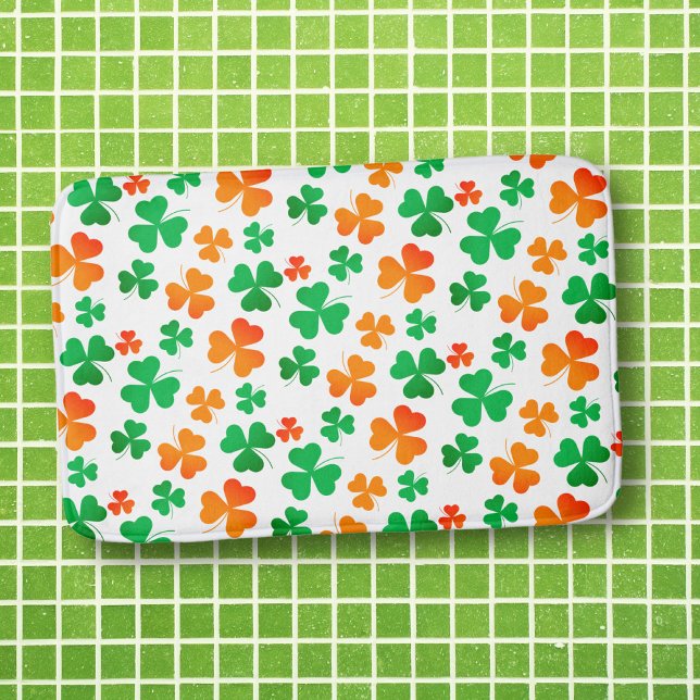 Shamrock Clover Green Orange Retro Elegant Irish Bath Mat (Creator Uploaded)