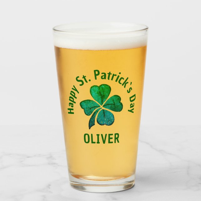 Shamrock Clover Green St. Patrick`s Day  Glass (Front Filled)