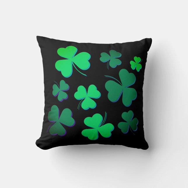 Shamrock Clover Ireland Irish Modern Green & Black Cushion (Front)