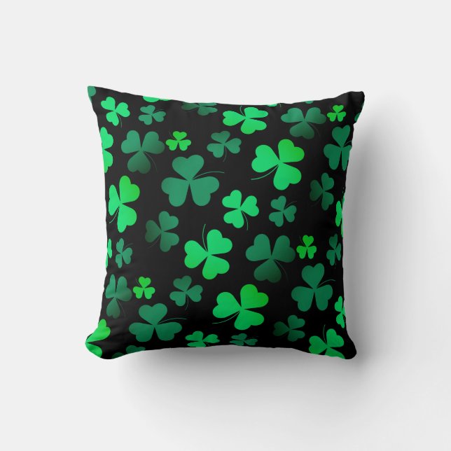 Shamrock Clover Ireland Irish Modern Green & Black Cushion (Front)
