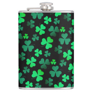 Shamrock Clover Ireland Irish Modern Green & Black Hip Flask