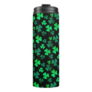 Shamrock Clover Ireland Irish Modern Green & Black Thermal Tumbler