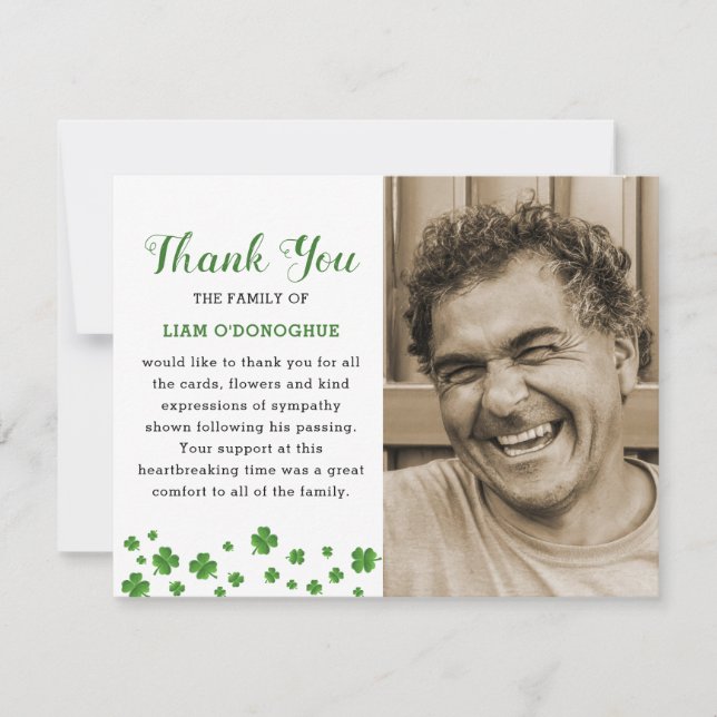 Shamrock Clover | Irish Funeral Photo Thank You (Front)
