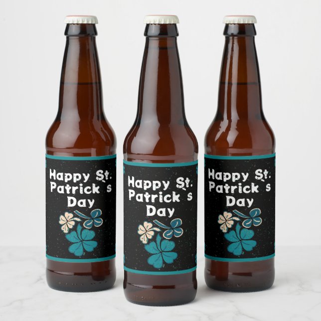 Shamrock Clover Irish Happy St. Patrick`s Day  Beer Bottle Label (Bottles)