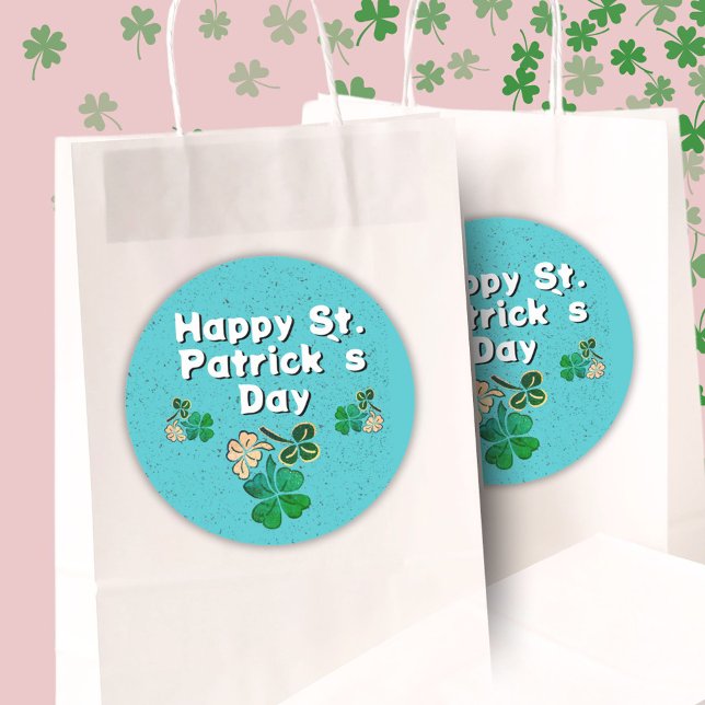 Shamrock Clover Irish Happy St. Patrick`s Day  Classic Round Sticker (Creator Uploaded)