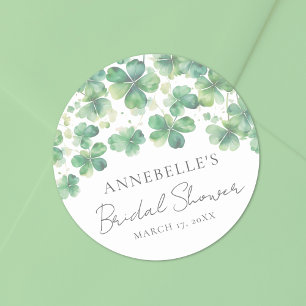 Shamrock Clover Lucky In Love Bridal Shower  Classic Round Sticker
