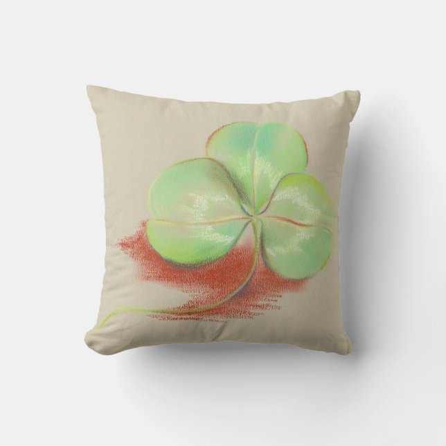 Shamrock Clover Pastel Drawing Cushion (Front)