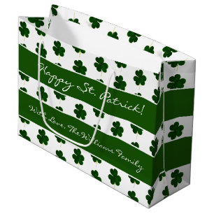 Shamrock Clover Pattern Custom Text St. Patrick Large Gift Bag