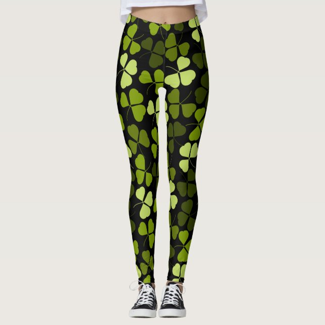 Shamrock Clover Pattern Floral St. Patrick Leggings (Front)