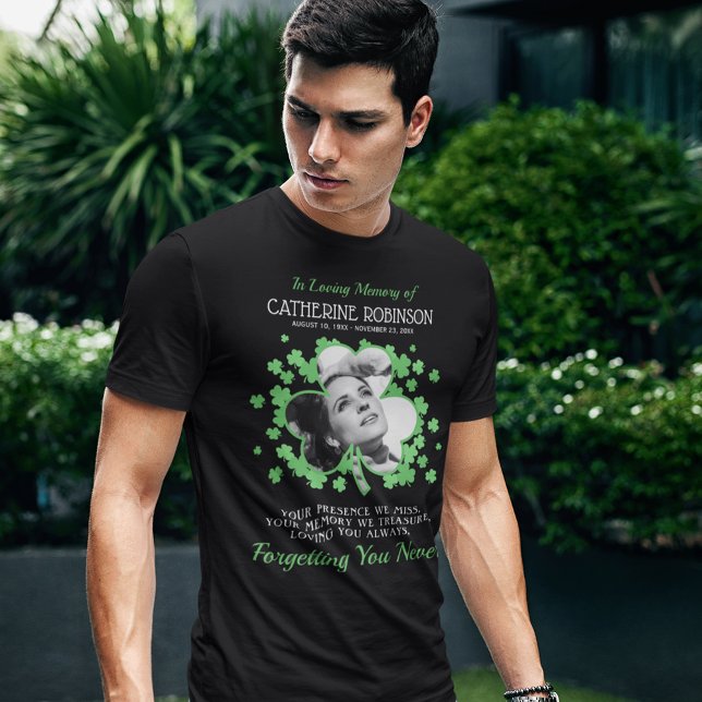 Shamrock Clover Photo Funeral T-Shirt (Creator Uploaded)