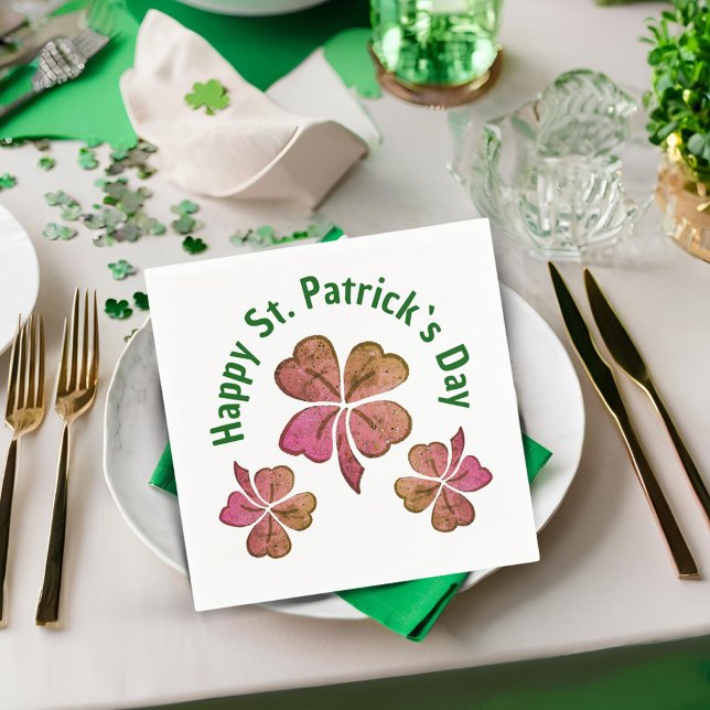 Shamrock Clover Pink St. Patrick`s Day Party Napkin (Creator Uploaded)