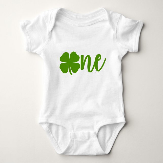 Shamrock Clover St. Patrick's Day ONE 1st Birthday Baby Bodysuit (Front)