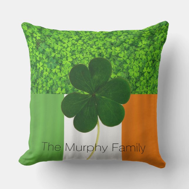Shamrock Clovers Green Irish Flag Ireland Name Outdoor Cushion (Front)