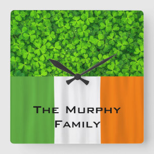 Shamrock Clovers Green Irish Flag Ireland Square Wall Clock