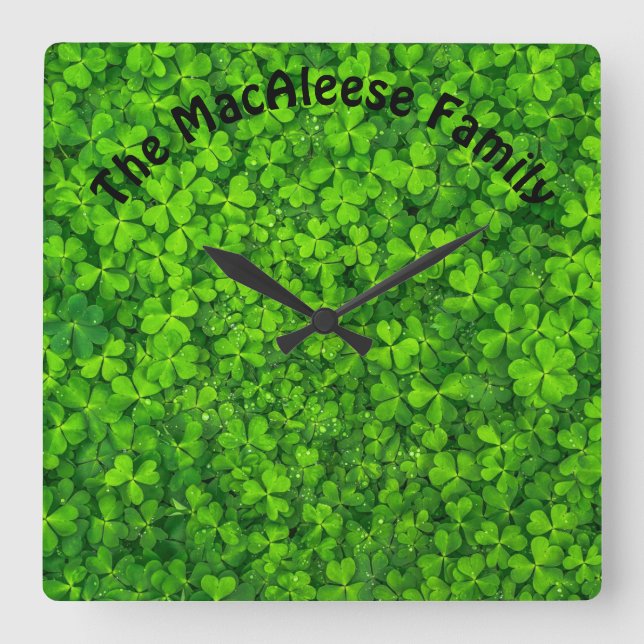 Shamrock Clovers Green Irish Symbol Ireland Square Wall Clock (Front)