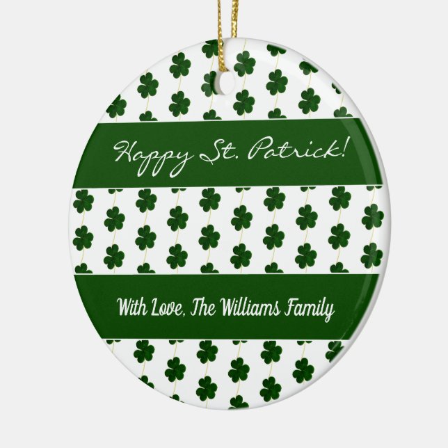 Shamrock Clovers Pattern Happy St. Patrick custom Ceramic Ornament (Left)
