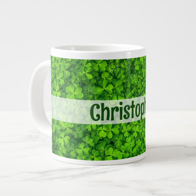 Shamrock Clovers Personalised Large Coffee Mug (Front Left)