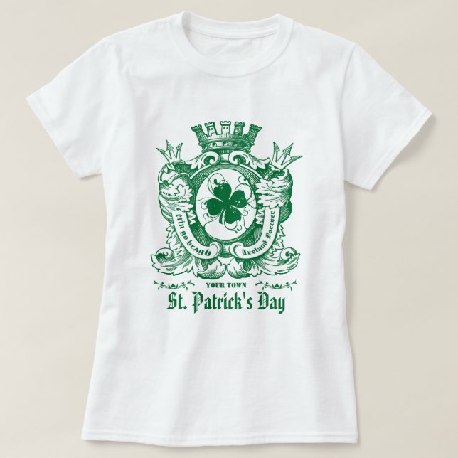 Shamrock Coat of Arm Crest St. Patrick's Day T-Shirt (Design Front)
