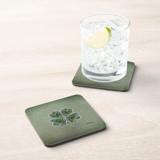 Shamrock Colover  St.Patrick`s Day Green Leather  Coaster (Right Side)